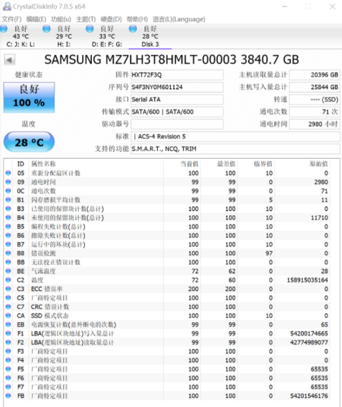 三星SM883 3.84T MZ7KH3T8HALS-00005固态硬盘